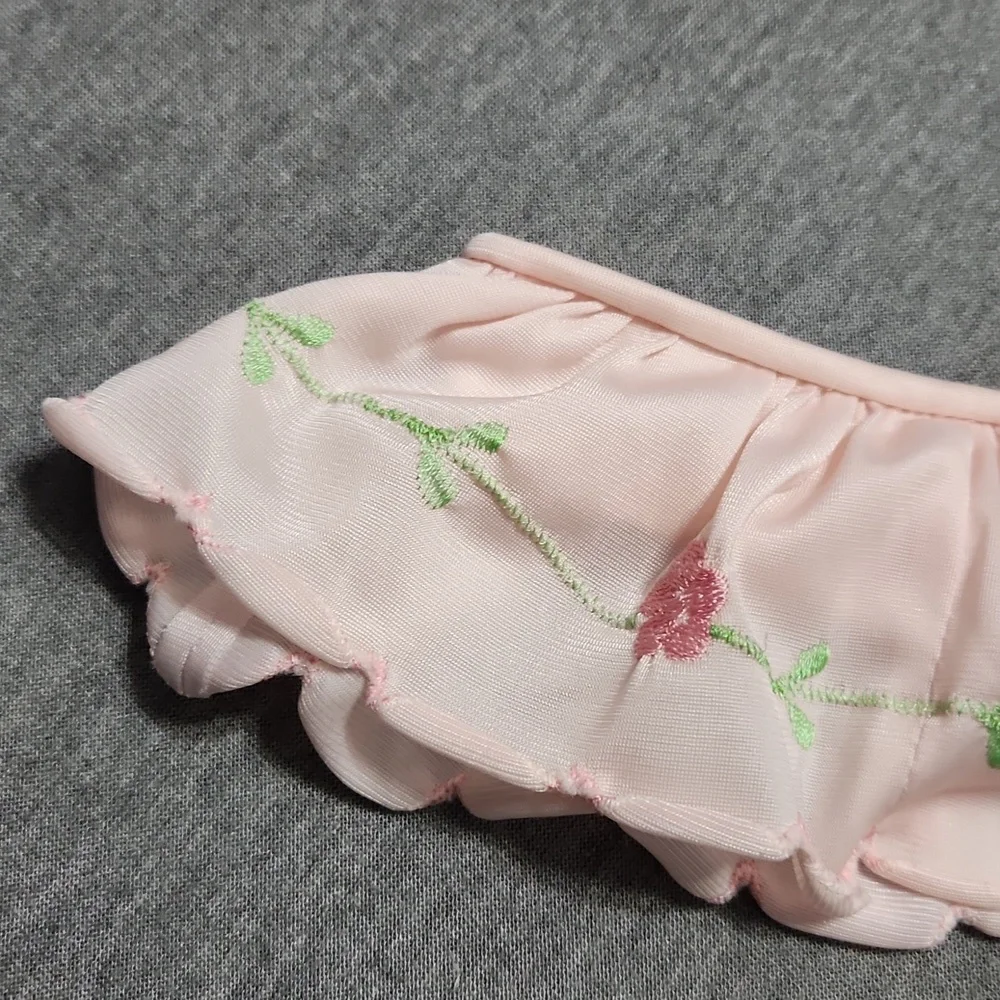 Vintage Ruffle Satin Floral Embroidered Lingerie Chemise Nightgown Slip Dress - Picture 8 of 10
